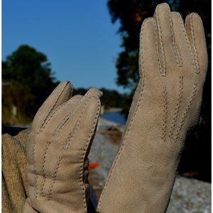 Leather Winter Light Brown/Gray Gloves